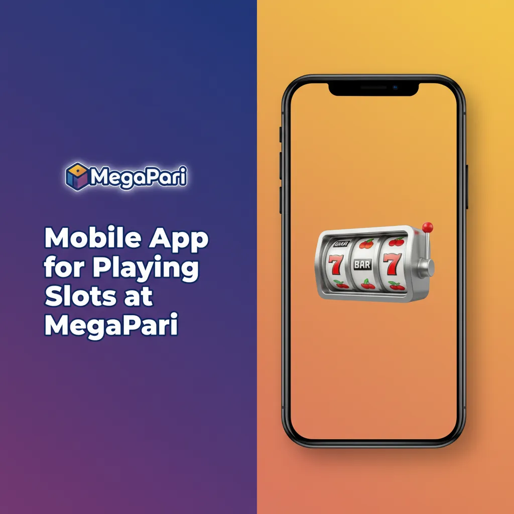 Smartphone displaying MegaPari mobile slots lobby, clean one-handed interface with Casino menu and slot game thumbnails.