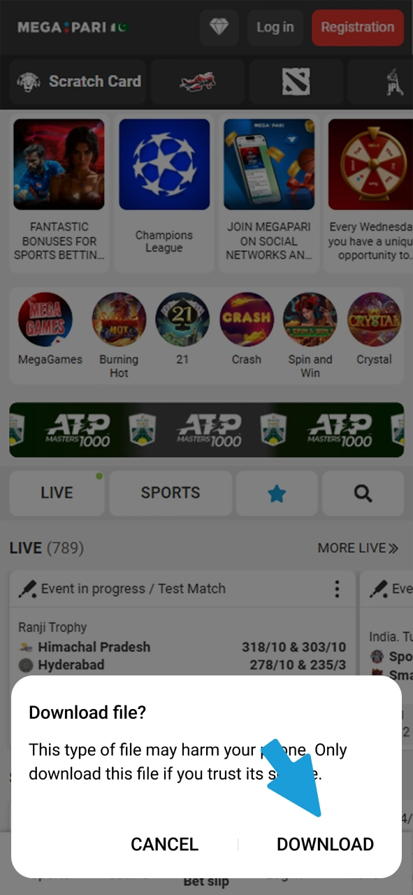 Confirm the downloading of Megapari app.