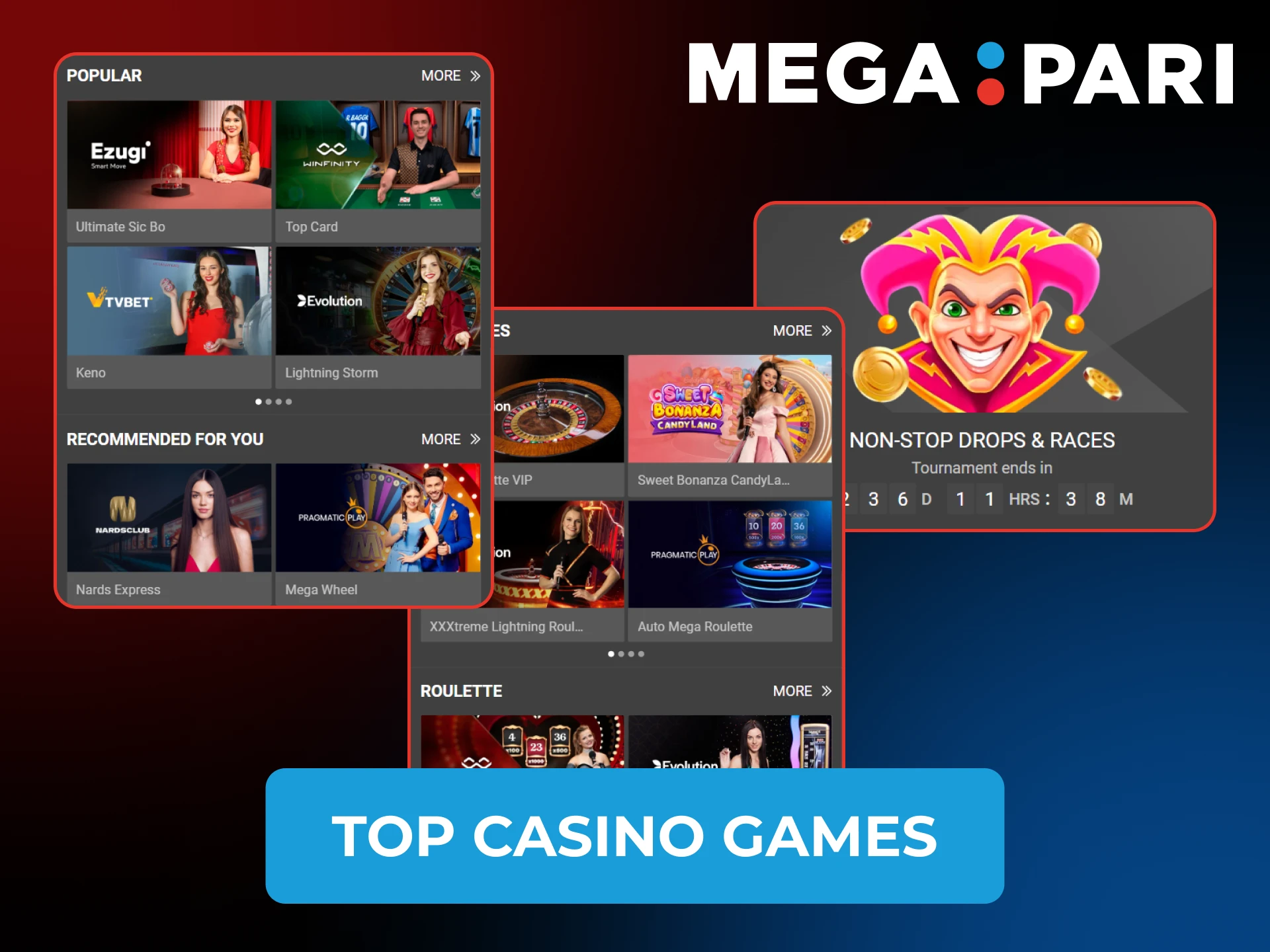 Play many casino games form your phone with Megapari app.