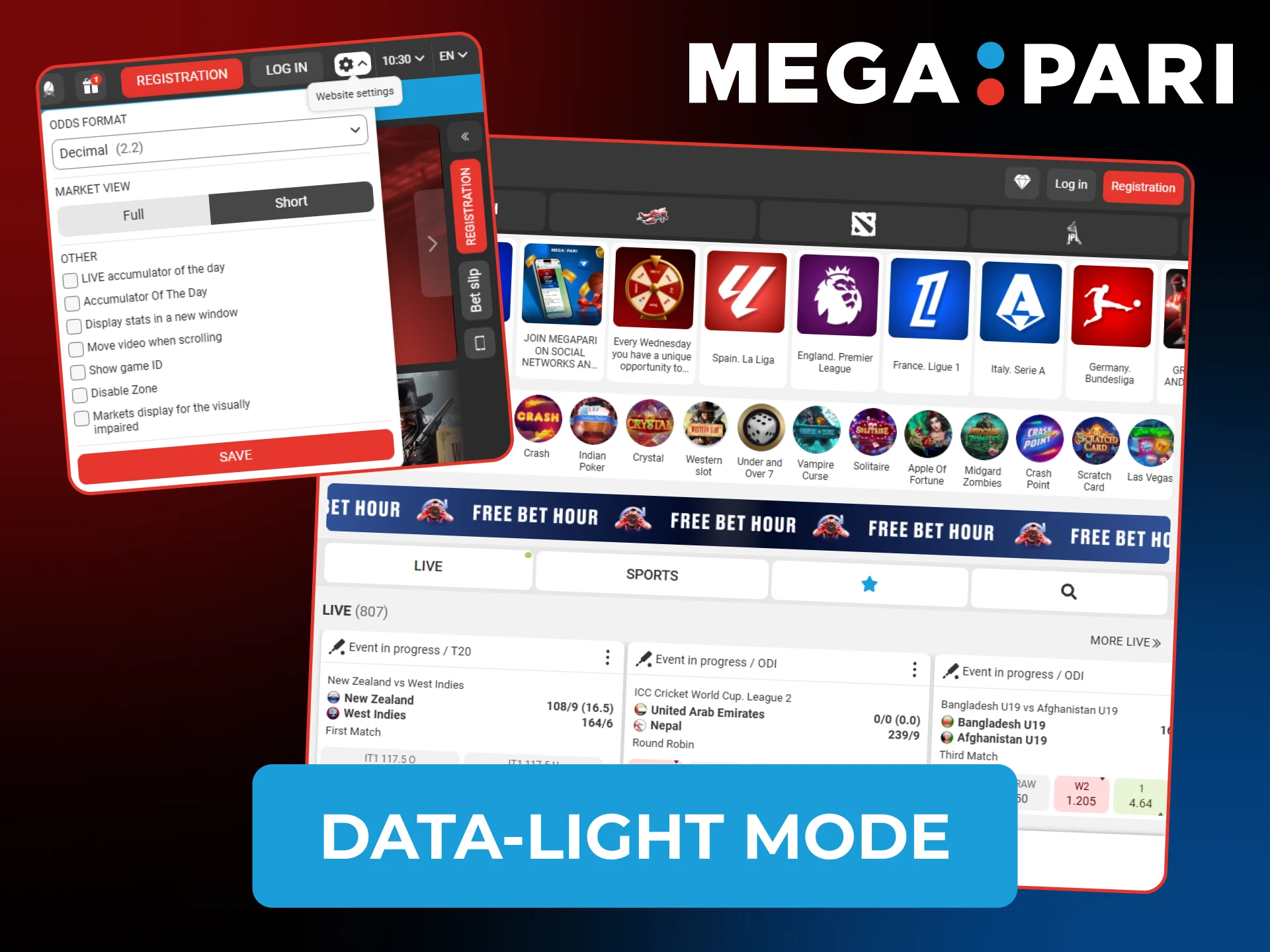Run Megapari website faster with data-light mode.