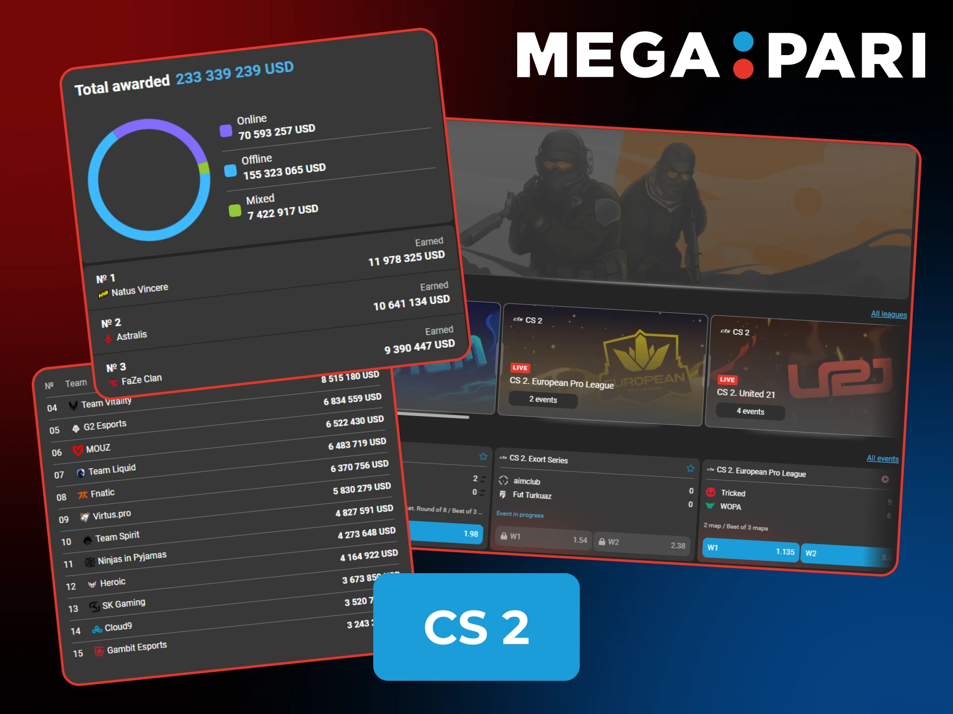 Enjoy dynamic battlefields with CS2 tournaments at Megapari.