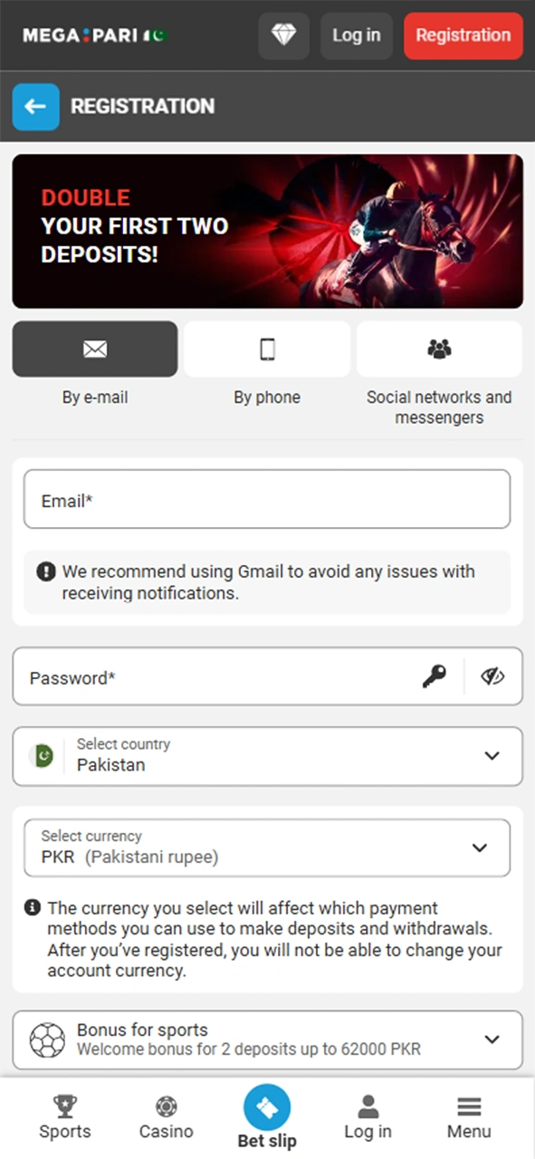 Create Megapari account to get acces to games and sport betting.