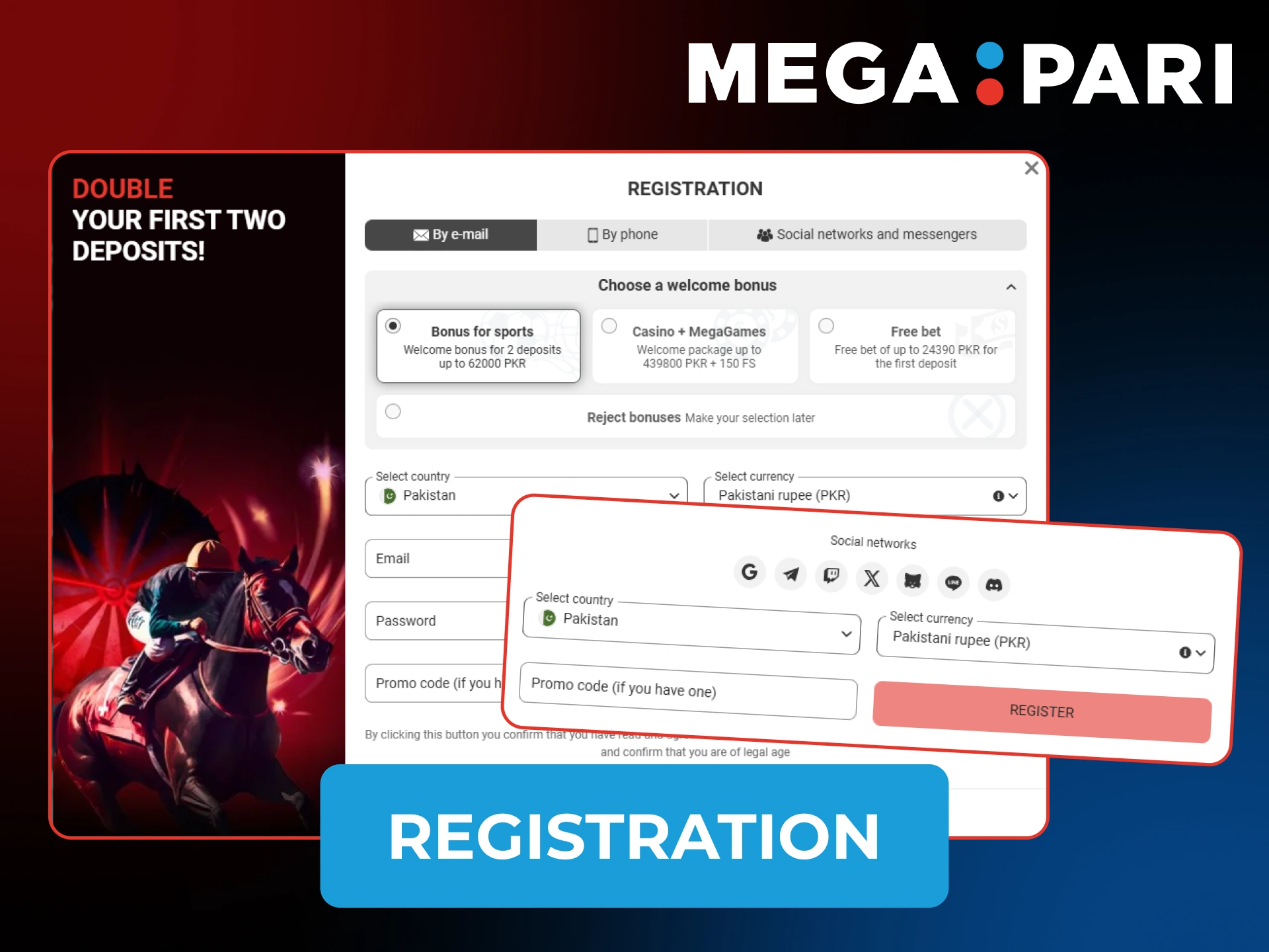 Create an account at Megapari filling up the form or via social media.