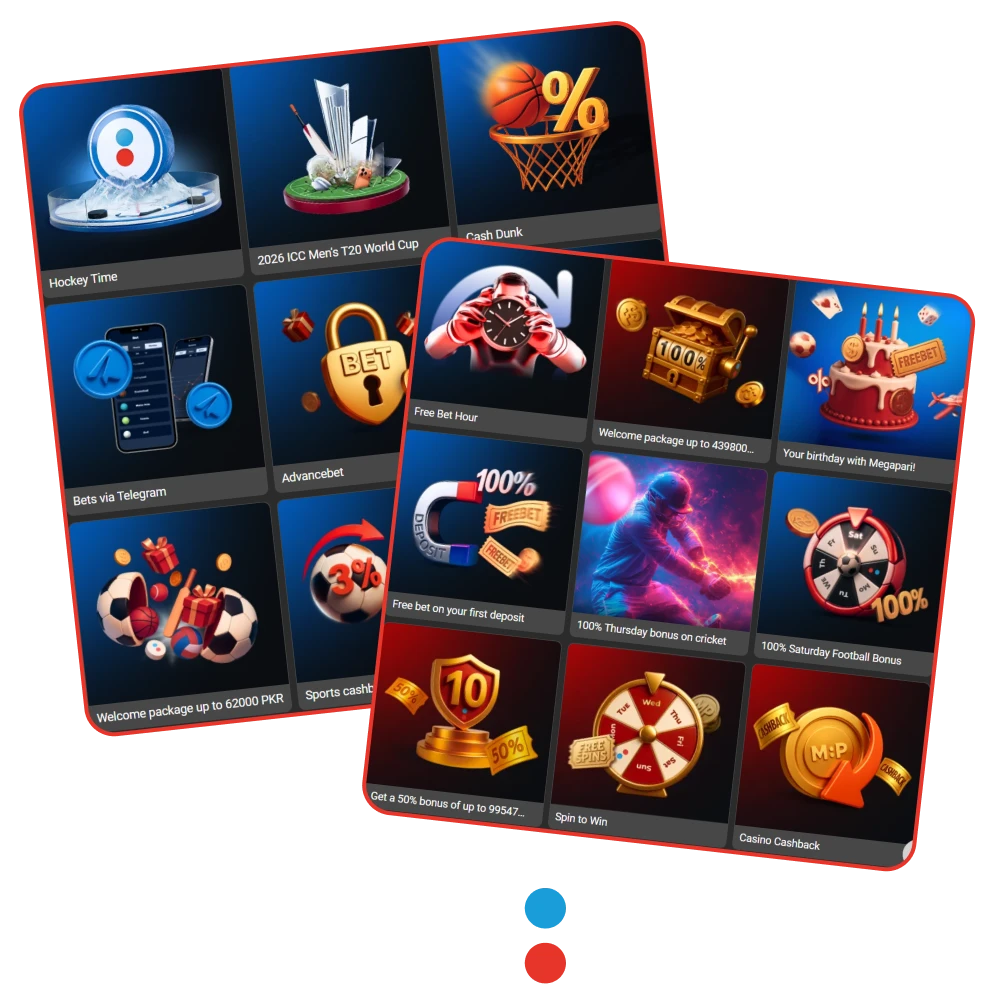 Megapari offers players from Pakistan a wide range of bonuses.