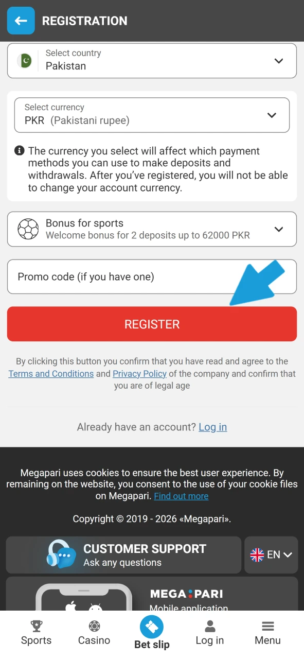 Start playing your favorite games after finishing Megapari registration.