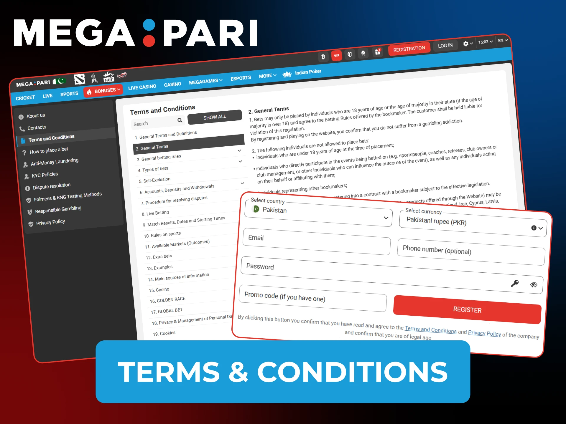 Read the registration Terms & Conditions before joining the Megapari platform.