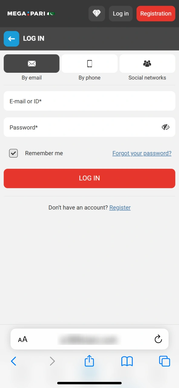 Sign in to access your profile on the MegaPari Aviator iOS.