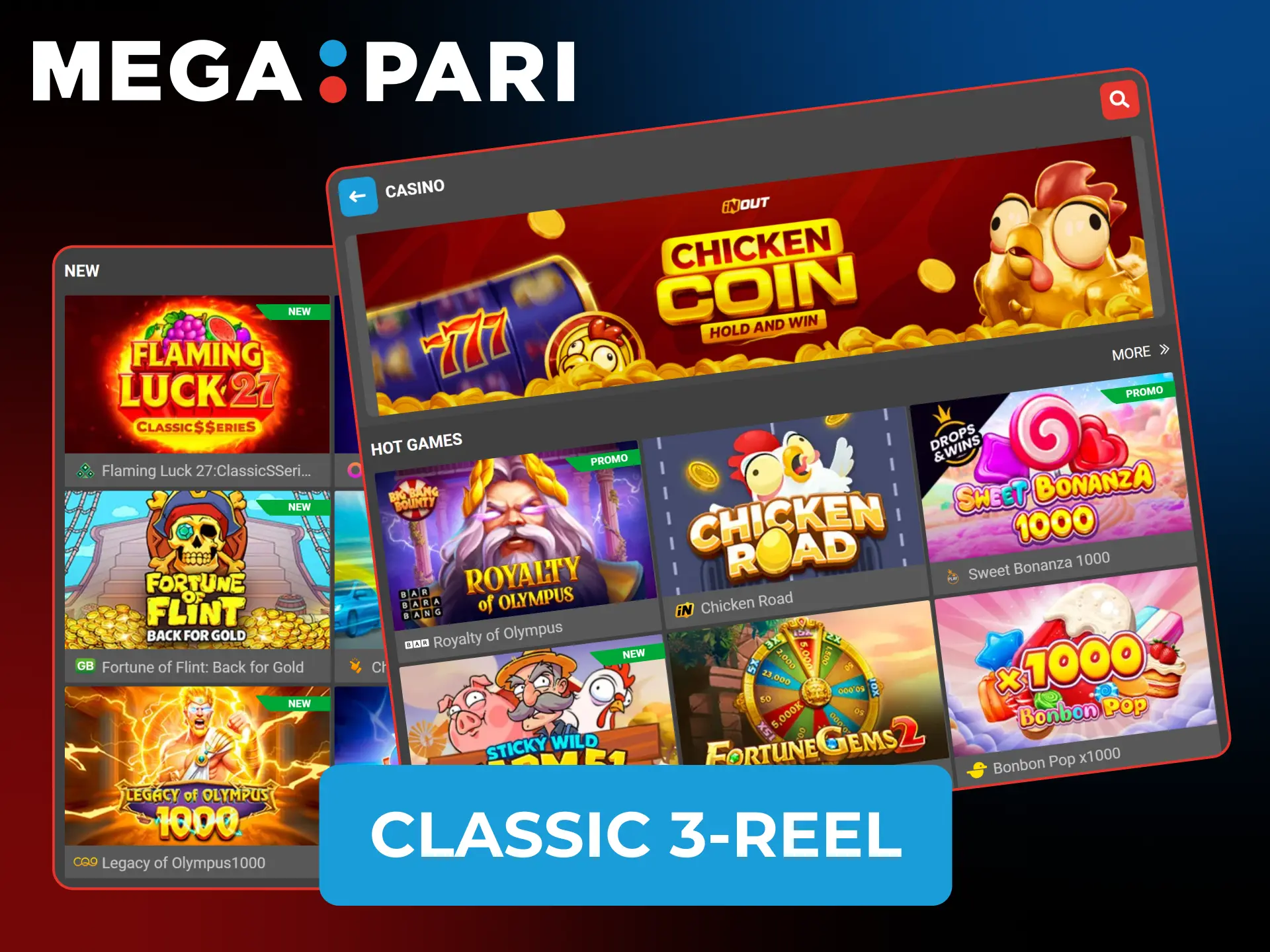 Try traditional classic three-reel MegaPari Slots for a nostalgic experience.