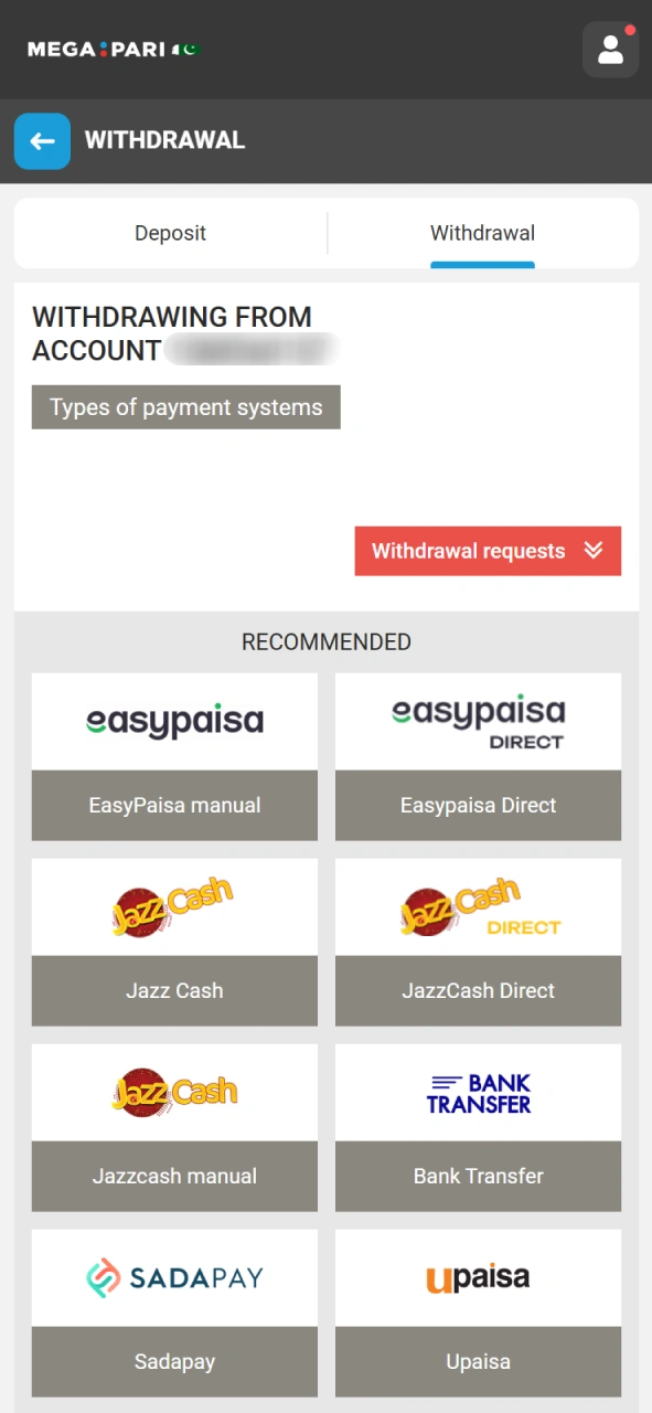Select a reliable Pakistani payment system to Withdraw from MegaPari.